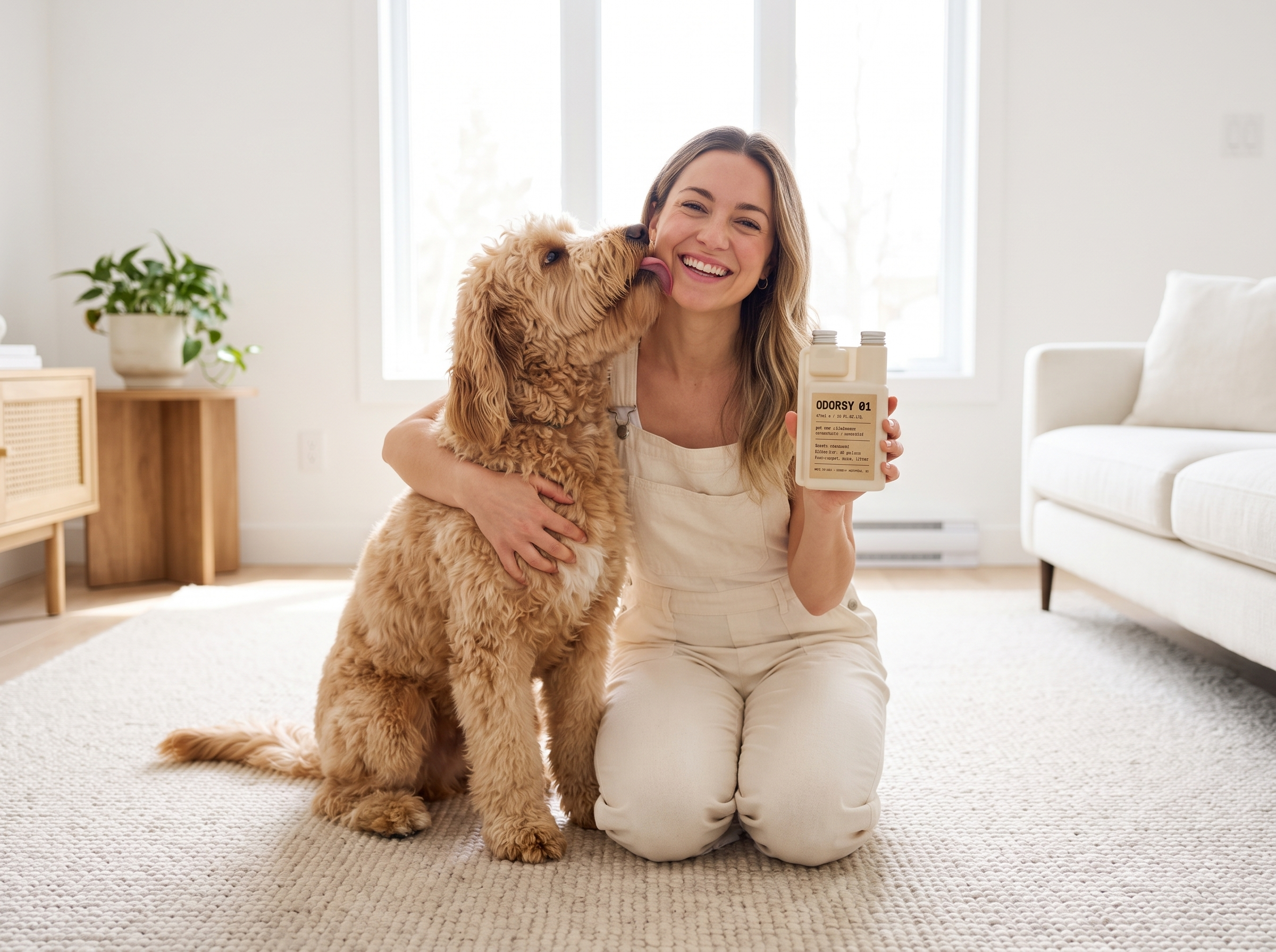 Pet owner with her dog holding Odorsy