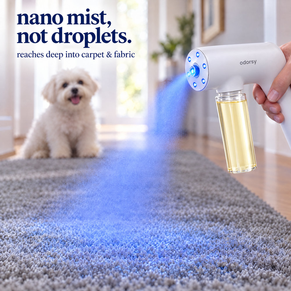 Nano mist settling into carpet